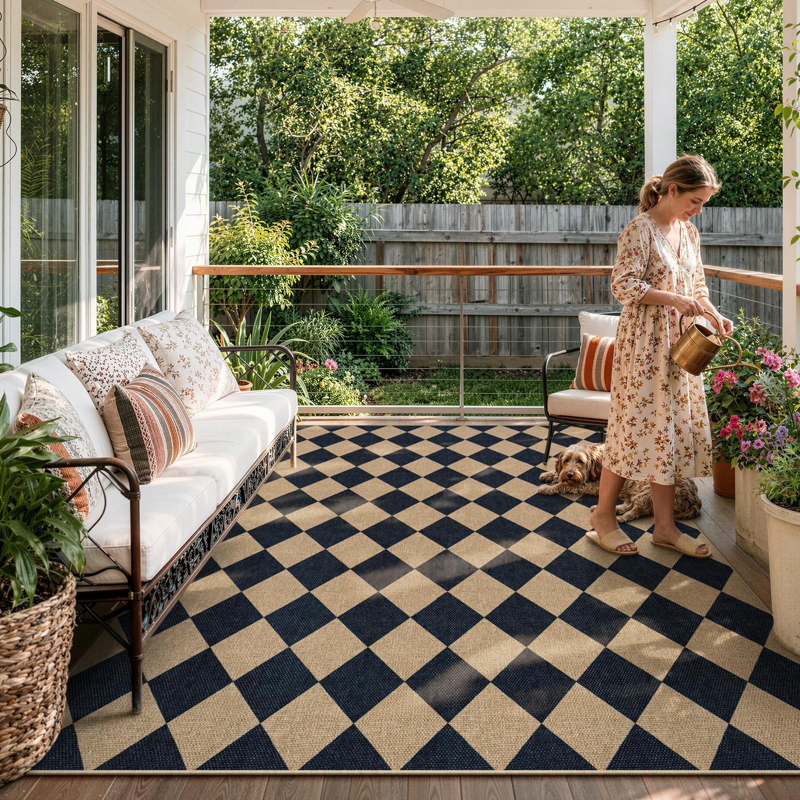 Lahome Colette Checkered Easy Jute Area Rug 8×10, Large Living Room Patio Rug…