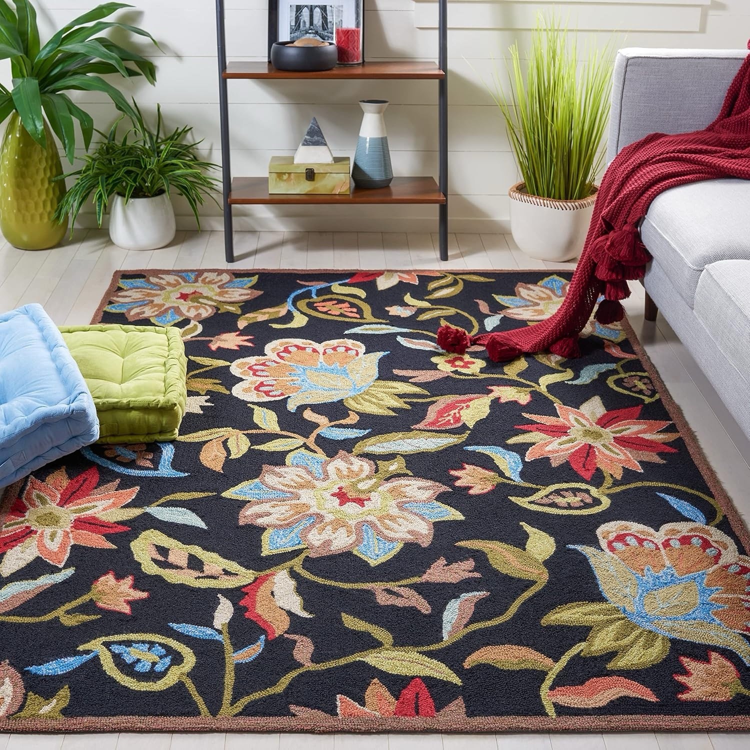 SALE! Bliss Four Seasons Hand Hooked Floral Area Rug 3’ 6” x 5’ 6” Ivory / Rust