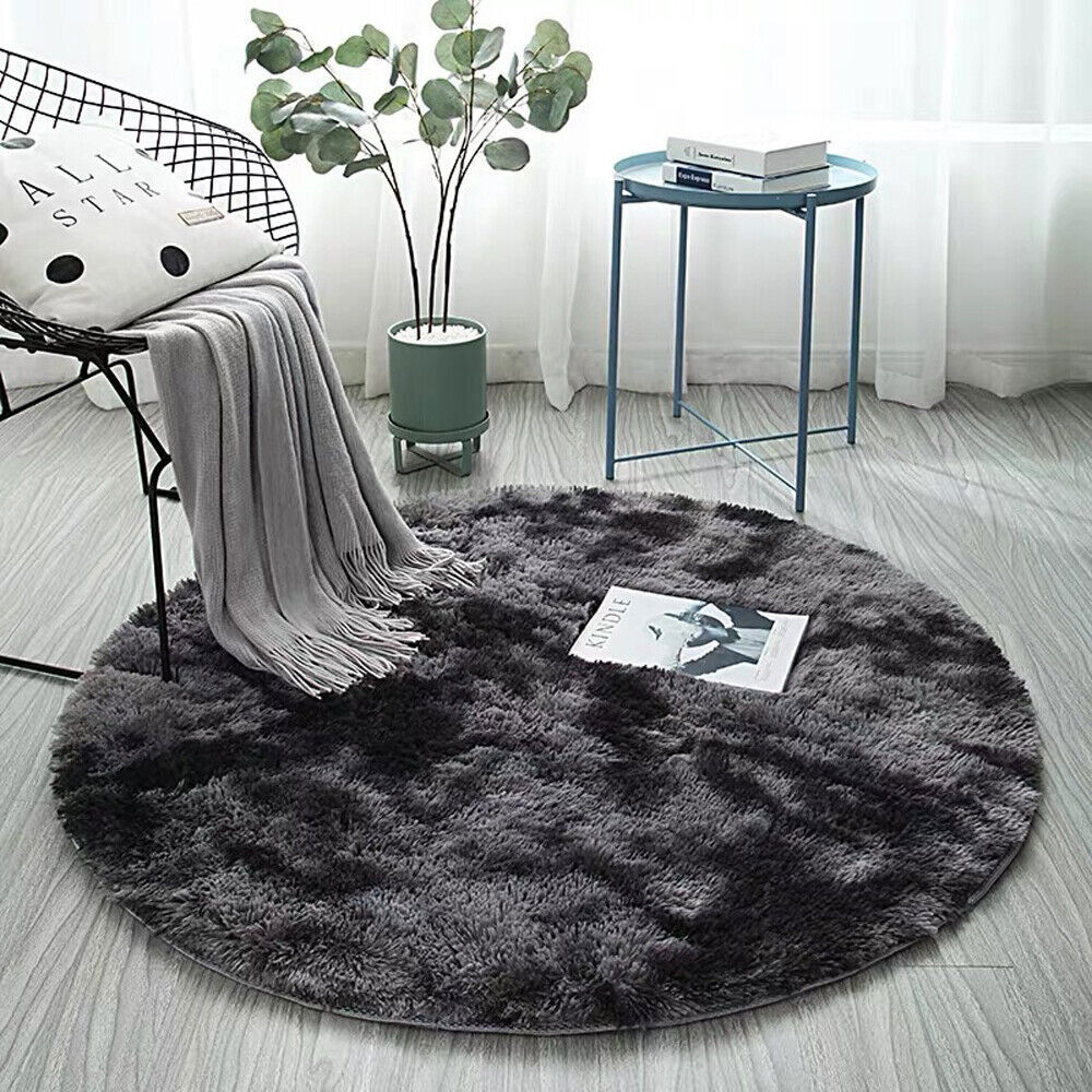 Round Shaggy Area Rug Tie-Dye Carpet Fluffy Floor Mat Anti-Skid Rug Bedroom Home