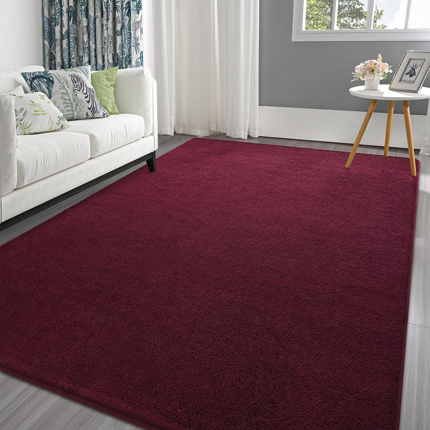 5×7 ft Burgundy Red Area Rugs for Bedroom Living Room, Washable Memory Foam Indo