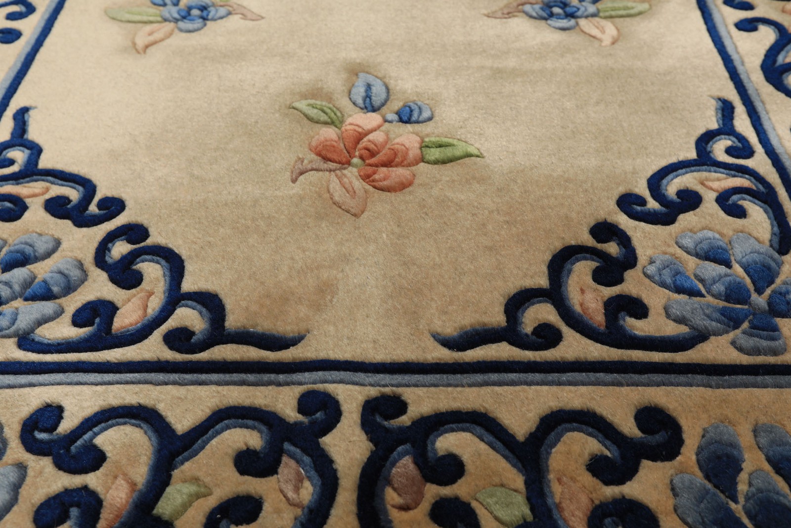 3×5 Hand-Knotted Wool Beige French Aubusson Savonnerie Plush Pile Medallion Rug