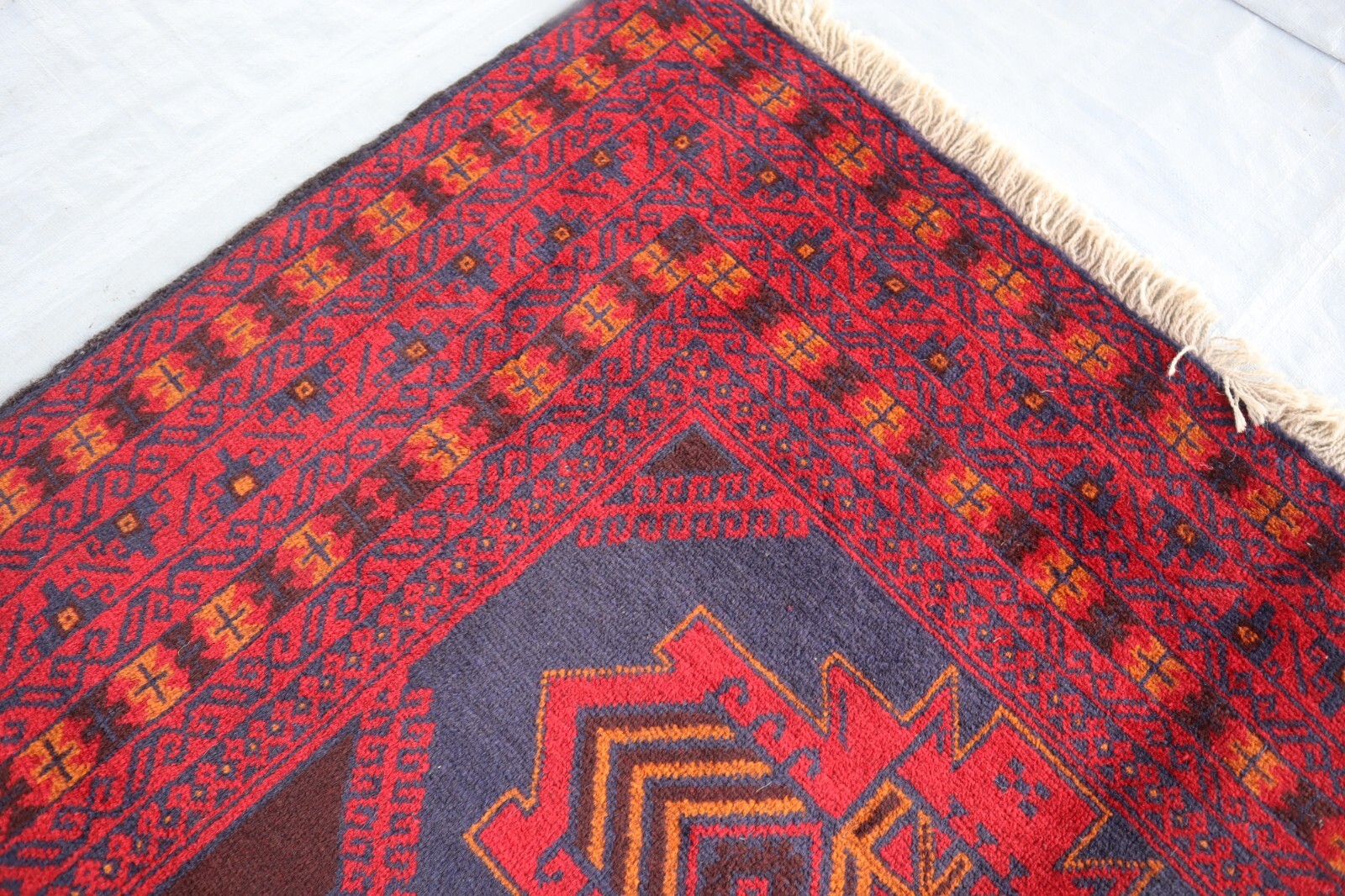 4×7 Afghan Antique Balouchi Rug, Gray Burgundy Turkman Handmade High Pile Rug