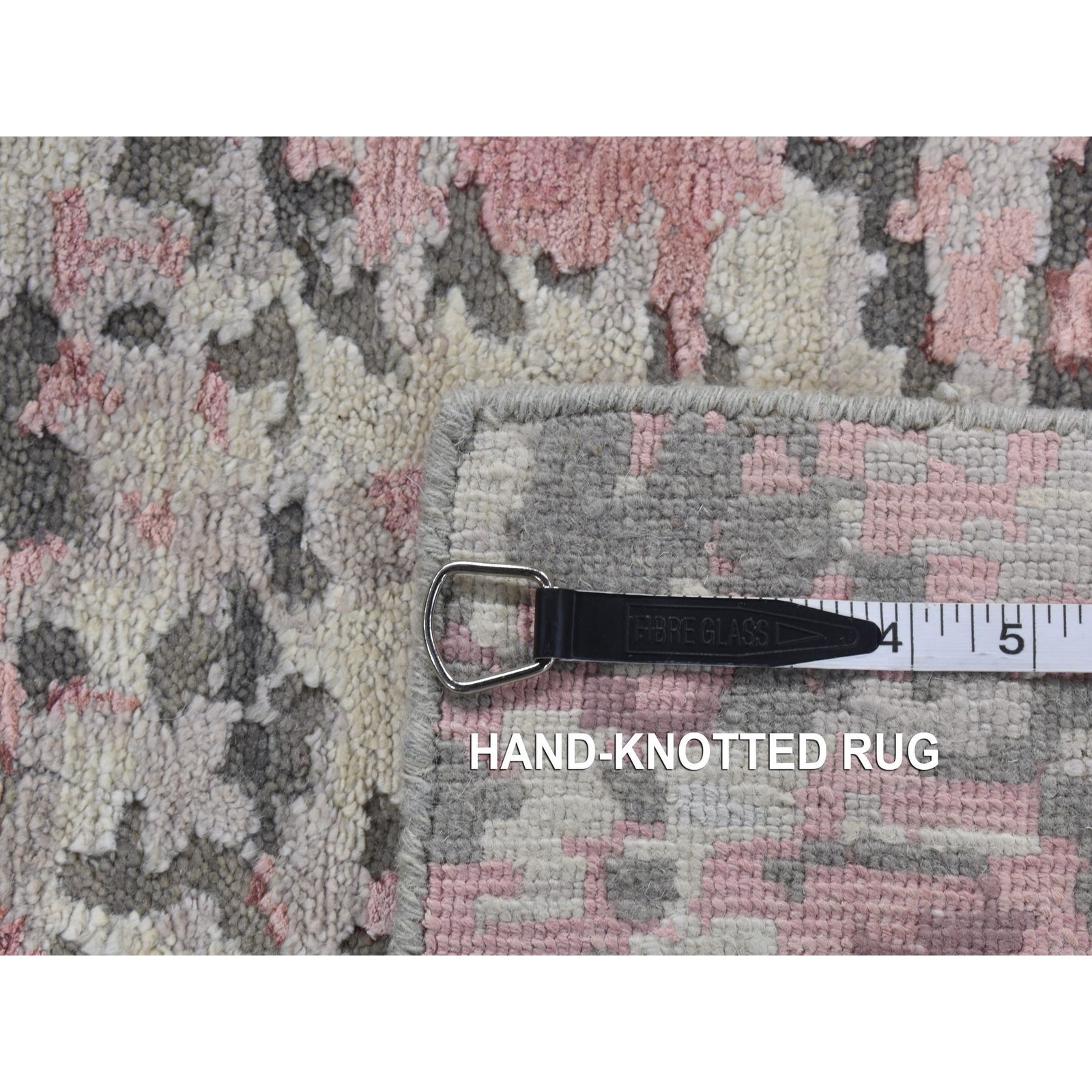3’x4’9″ Pink Abstract Design Wool and Silk Hand Knotted Rug R87614