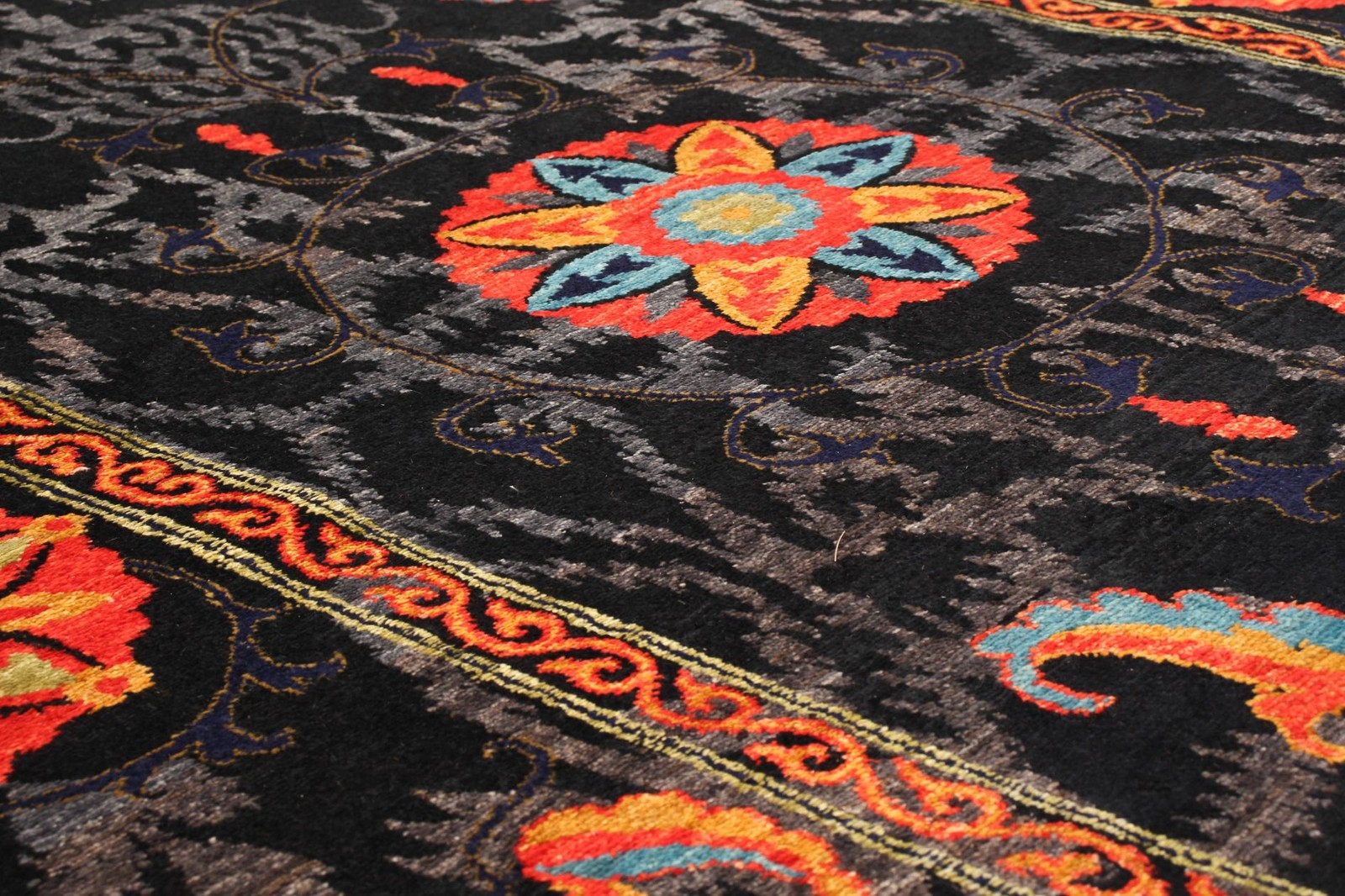 Traditional Black, Orange Hand-knotted Area Rug 6’1″ x 8’7″ Oriental Wool Carpet