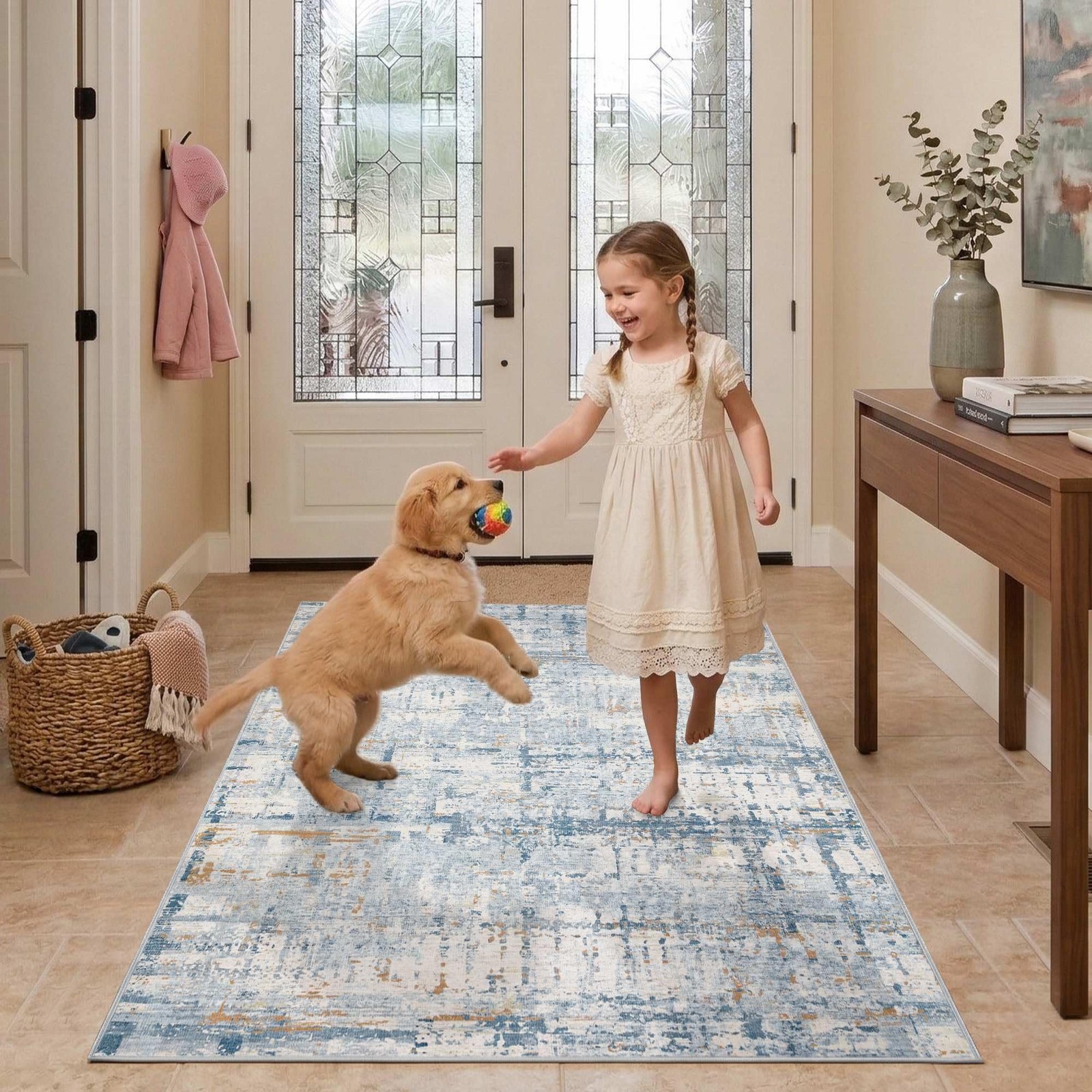 3×5 Washable Entryway Rug, Non Slip Boho Runner Rugs for Hallway, Entrance, K…