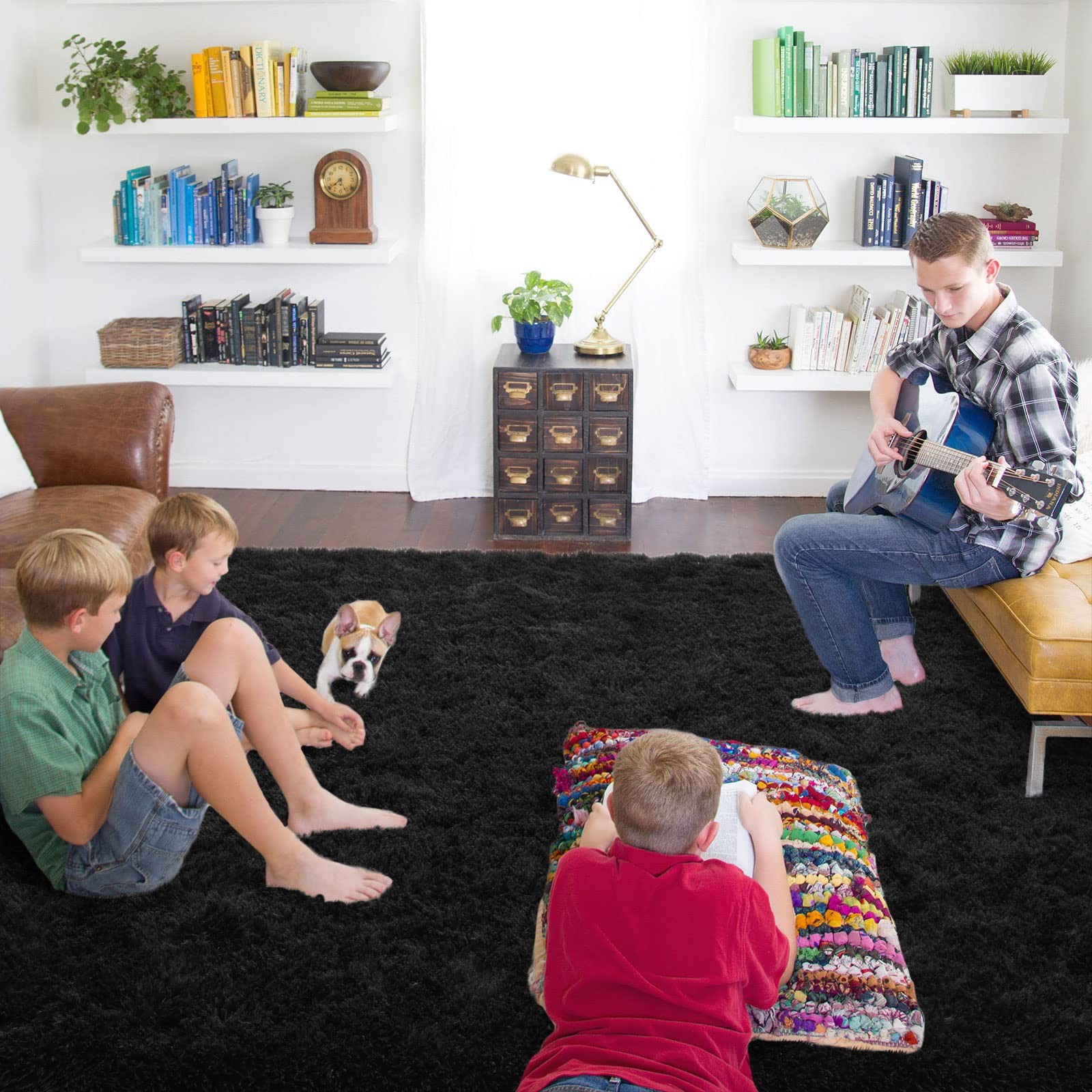 ISEAU Black Rug Super Soft Shaggy 4×6 Feet Rugs 4′ x 6′ (Rectangular),