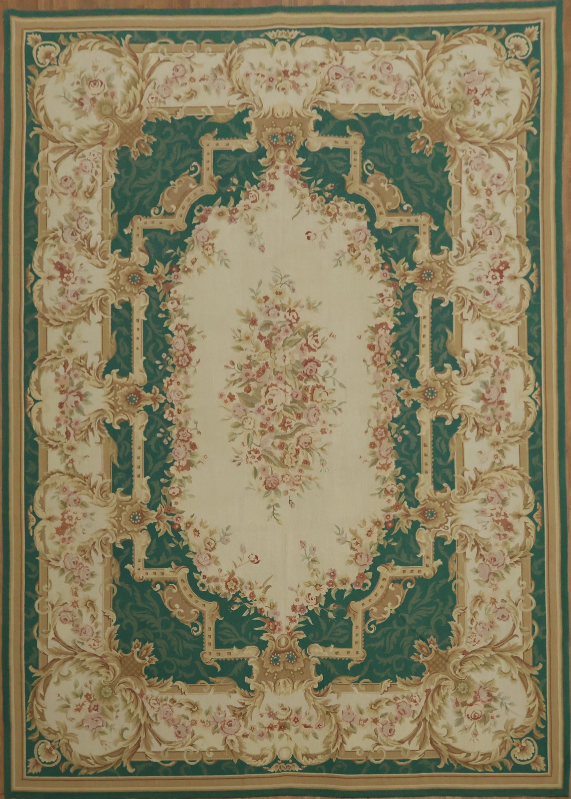 Aubusson Tapestry Chinese Large Rug 10×14 Classic Baroque Floral Green Carpet