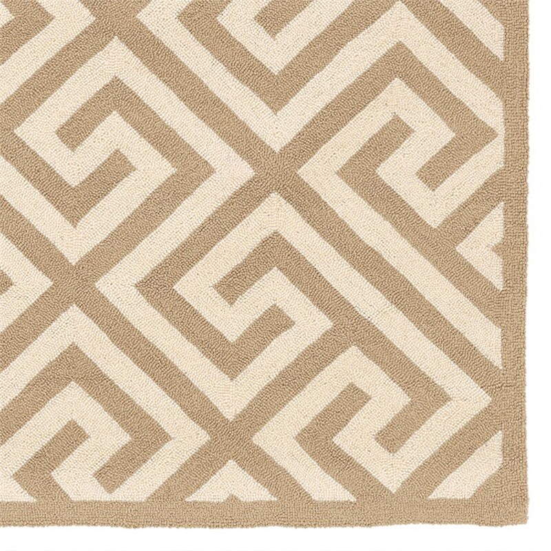 Linon Silhouette Greek Key Hand Hooked Wool 1’10″x2’10” Rug in Beige