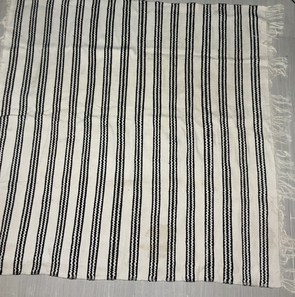 Handmade Berber Rug – Vintage Algerian Wool Carpet – Black & White Striped