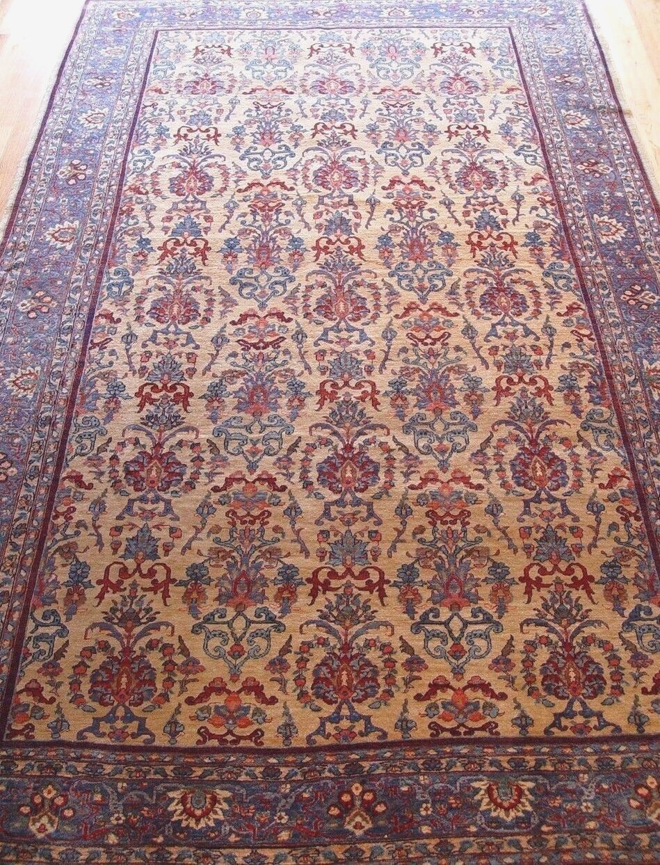 Phenomenal Antique Saroukk Floral Gold Hand Knotted Wool Oriental Rug 7’x 11’7″