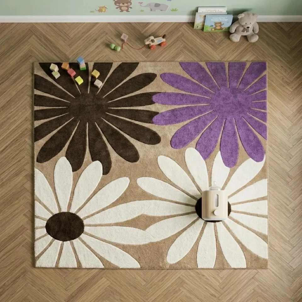 Flower Hand Tufted Wool Floral Rug, Modern Area Kids Room Carpet Living Room