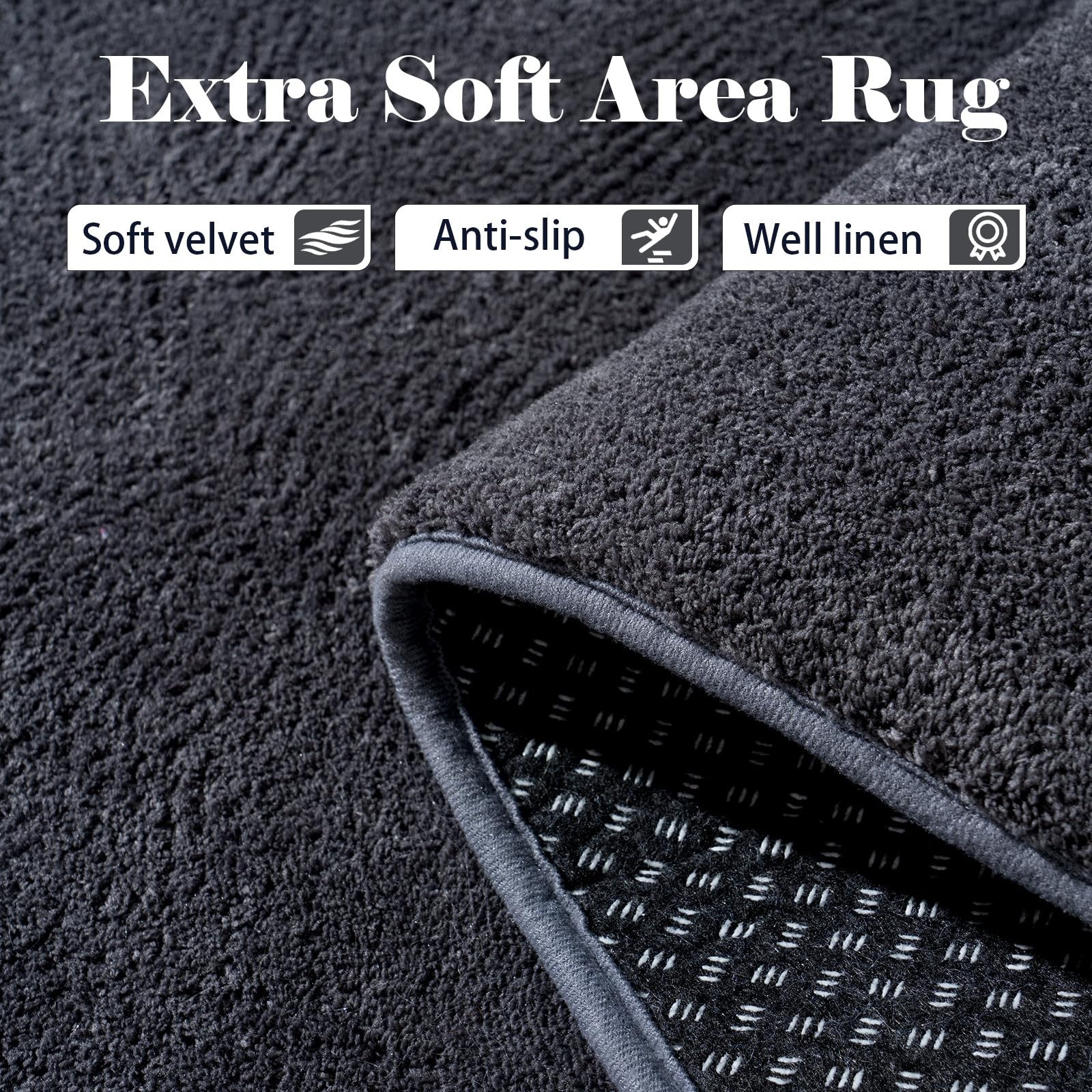 Large Area Rugs for Bedroom Living Room – 4×6 Feet Ultra Soft Dark Grey Rug T…