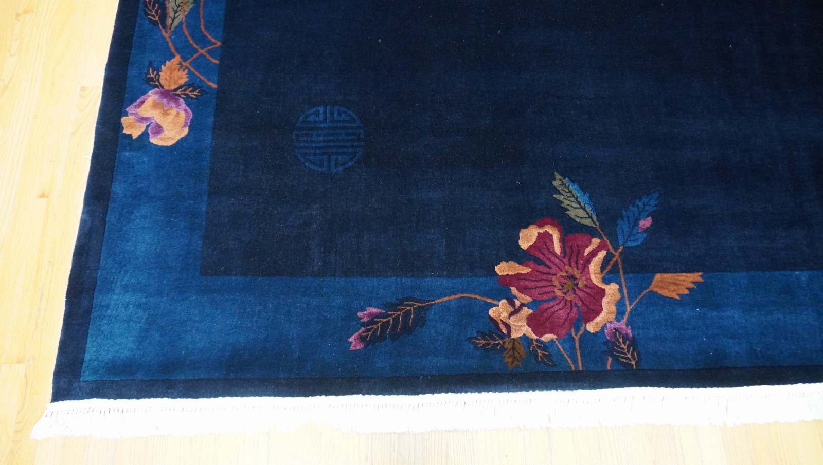 8′ x 9’8″ Antique Art Deco Chinese Hand Knotted Wool Blue Oriental Rug Excellent