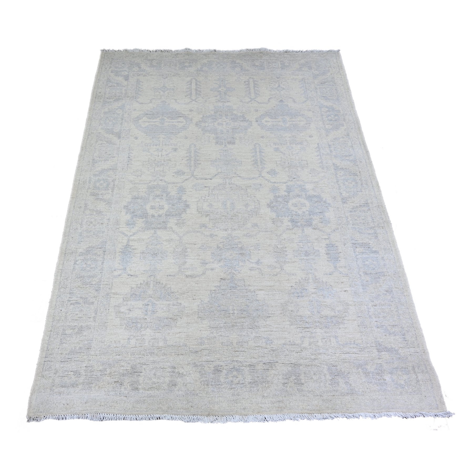 4’1″x5’8″ Ivory White Wash Peshawar Faded Colors Wool Hand Knotted Rug R74788