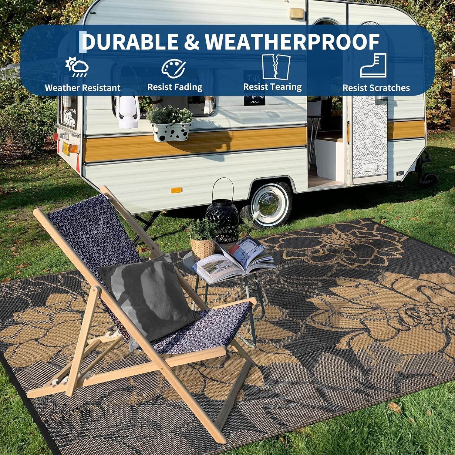 8×10 Outdoor Rug Waterproof Reversible Plastic Straw Patio Camping Mat Brown