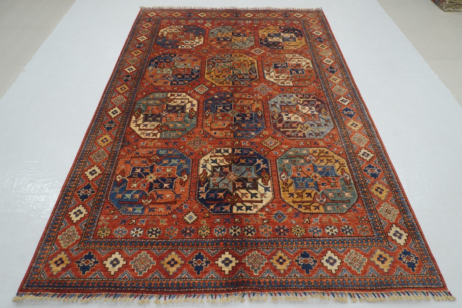 6×9 ft Red Ersari Afghan Hand Knotted Wool Tribal Area Rug