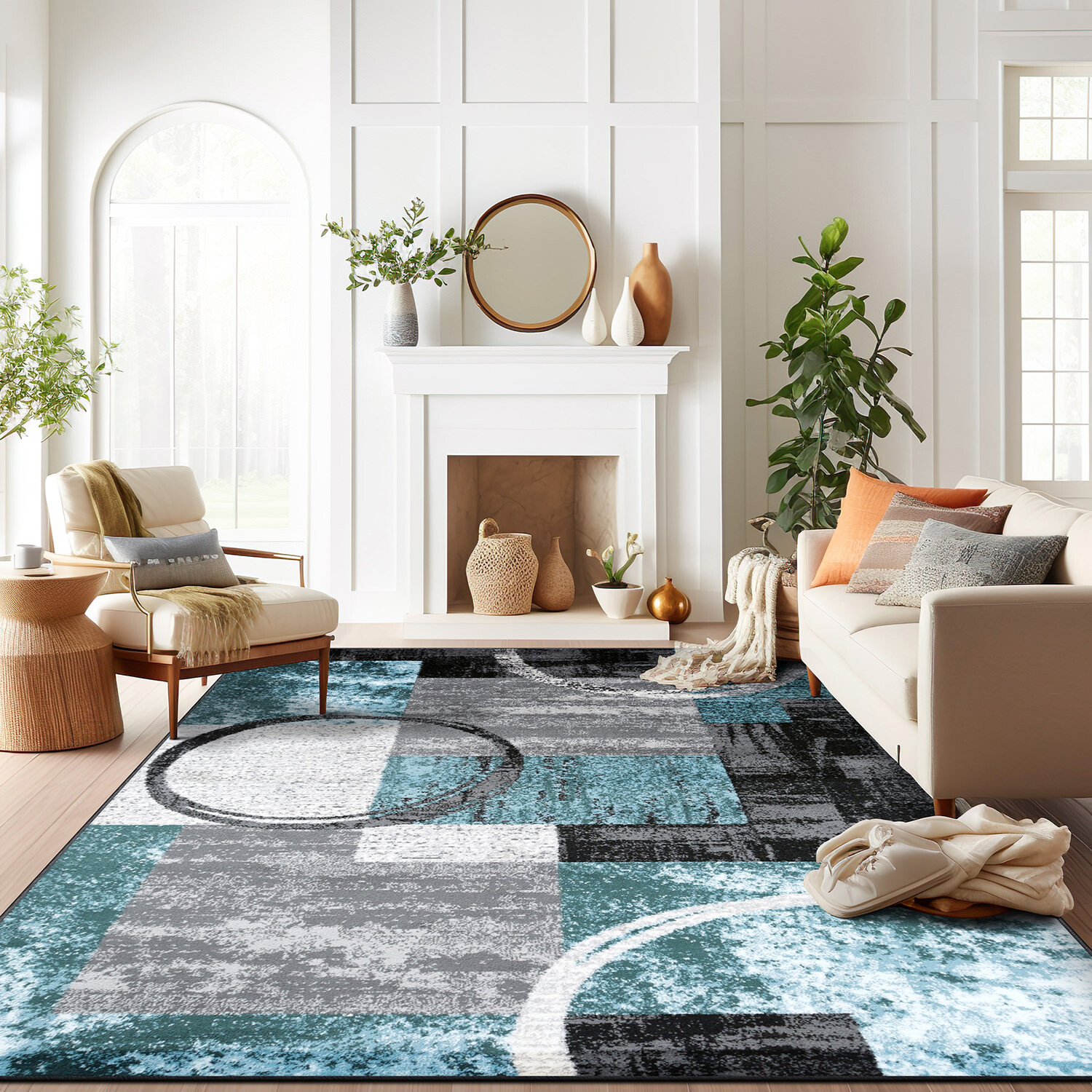 Rugshop Area Rugs 8×10 Abstract Circle Carpet Bedroom Rugs Living Room Rugs 5×7