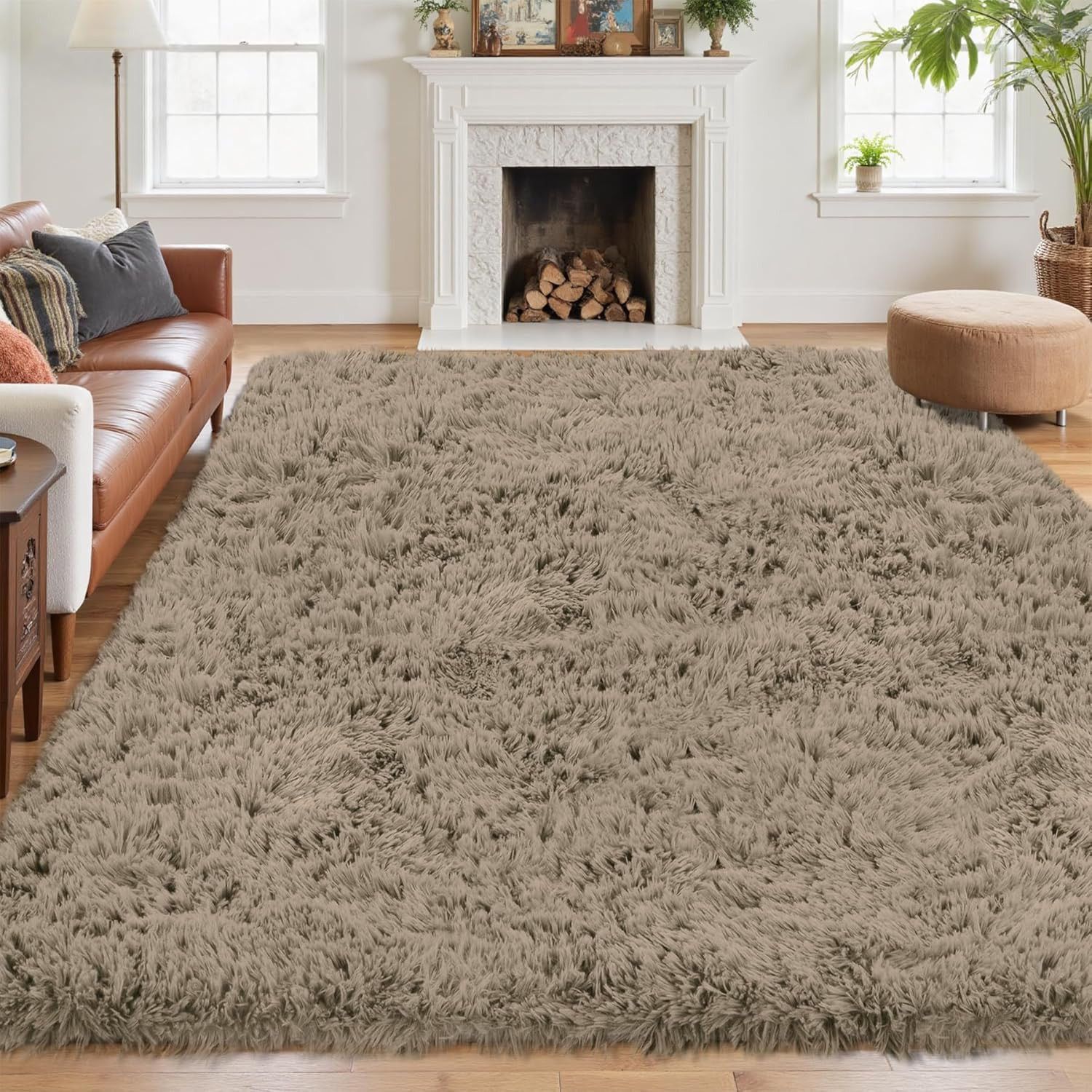 Ultra Soft 6×9 Shag Area Rug for Living Room & Bedroom – Non-Slip Gray Camel