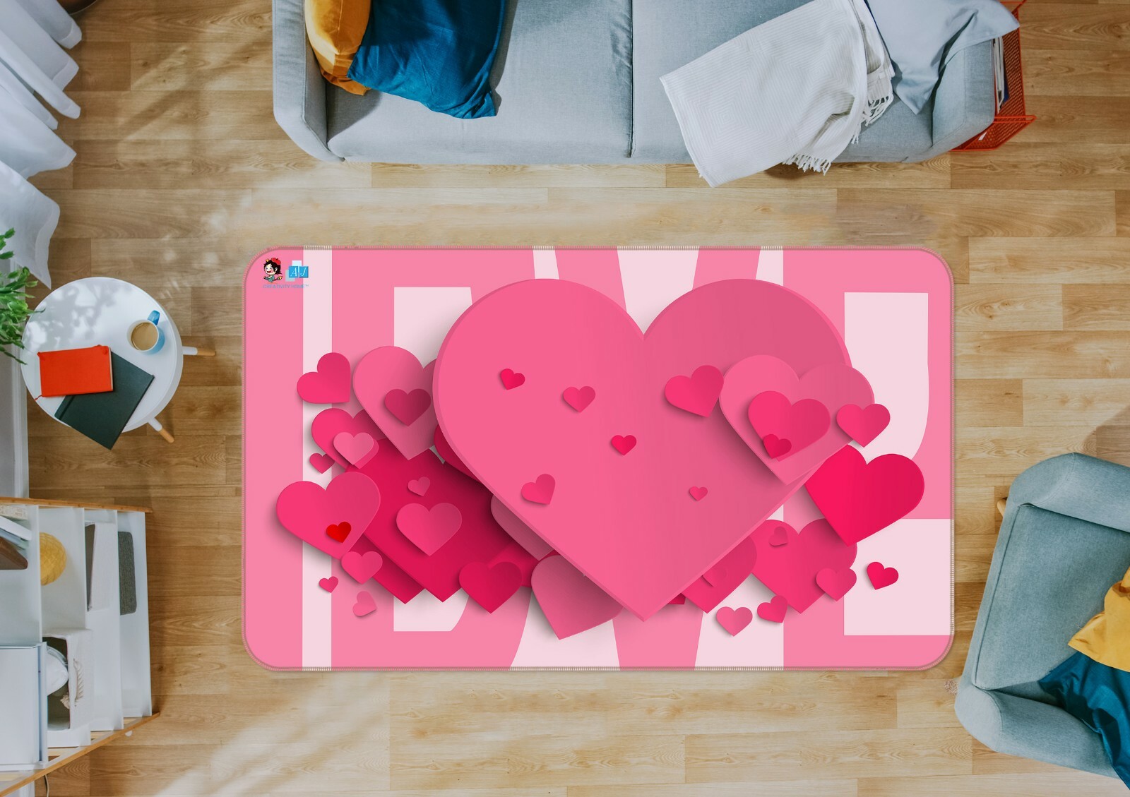 3D Red Heart ZHUA1519 Game Non Slip Rug Mat Photo Carpet Zoe