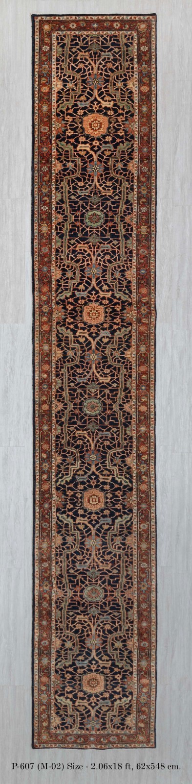 Navy Rust Vintage Persiann Retro Mahal Reproduction Fine Hand Knotted Wool Rug