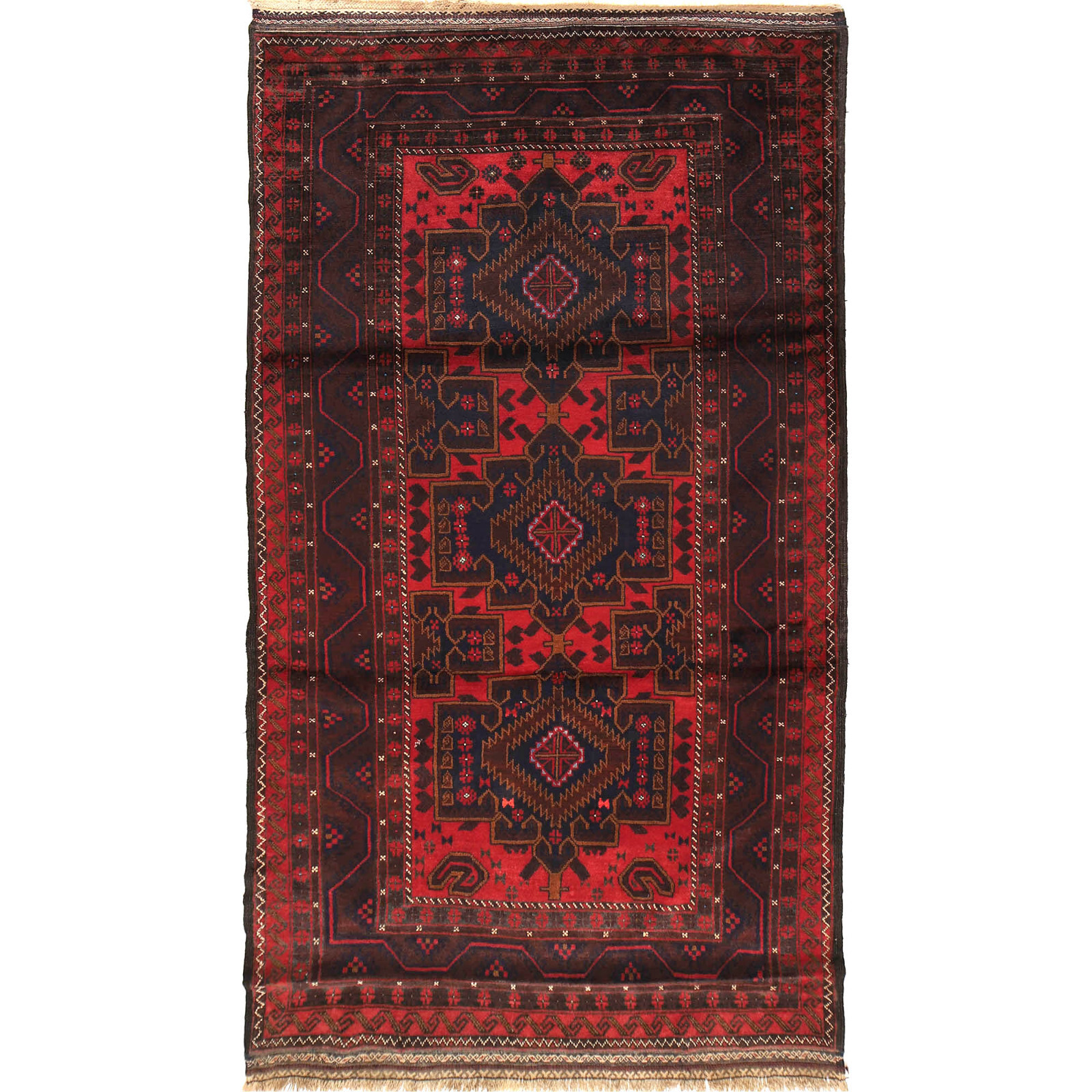 Hand-Knotted Afghan Red Wool Area Rug 4’1″ x 7’4″ ft – Traditional Style R18779