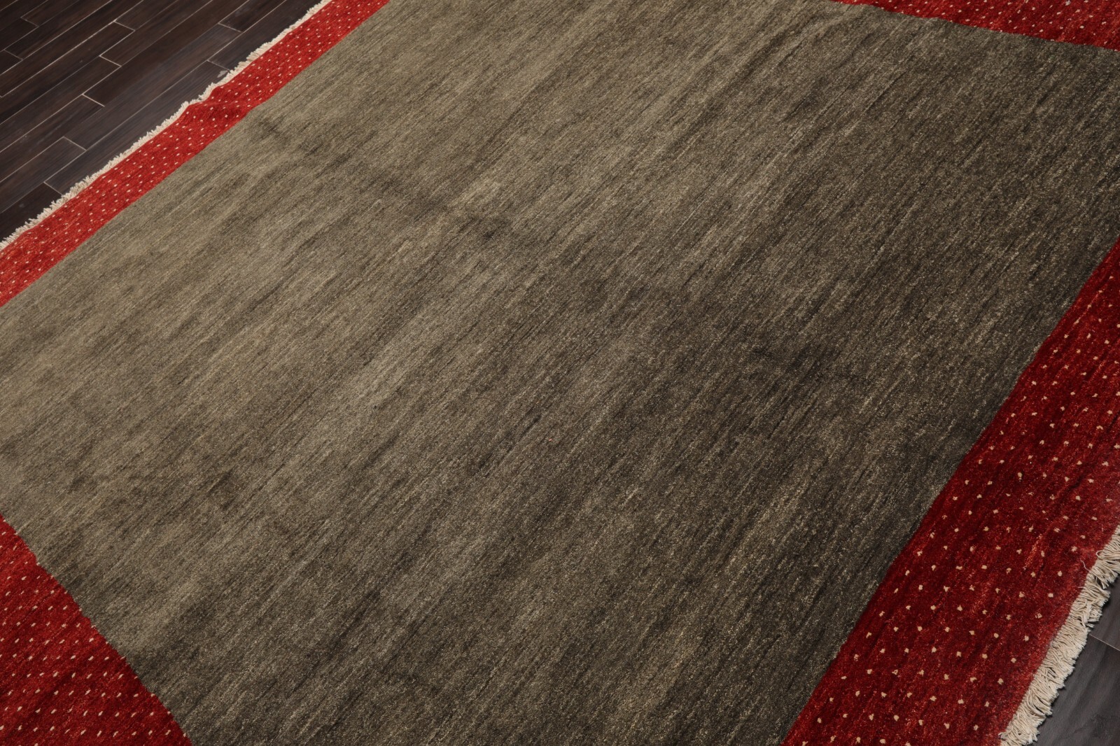Square Gabbehh Peshawar Modern Hand Knotted Wool Area Rug Mossy Gray 8’4″ x 8’4″