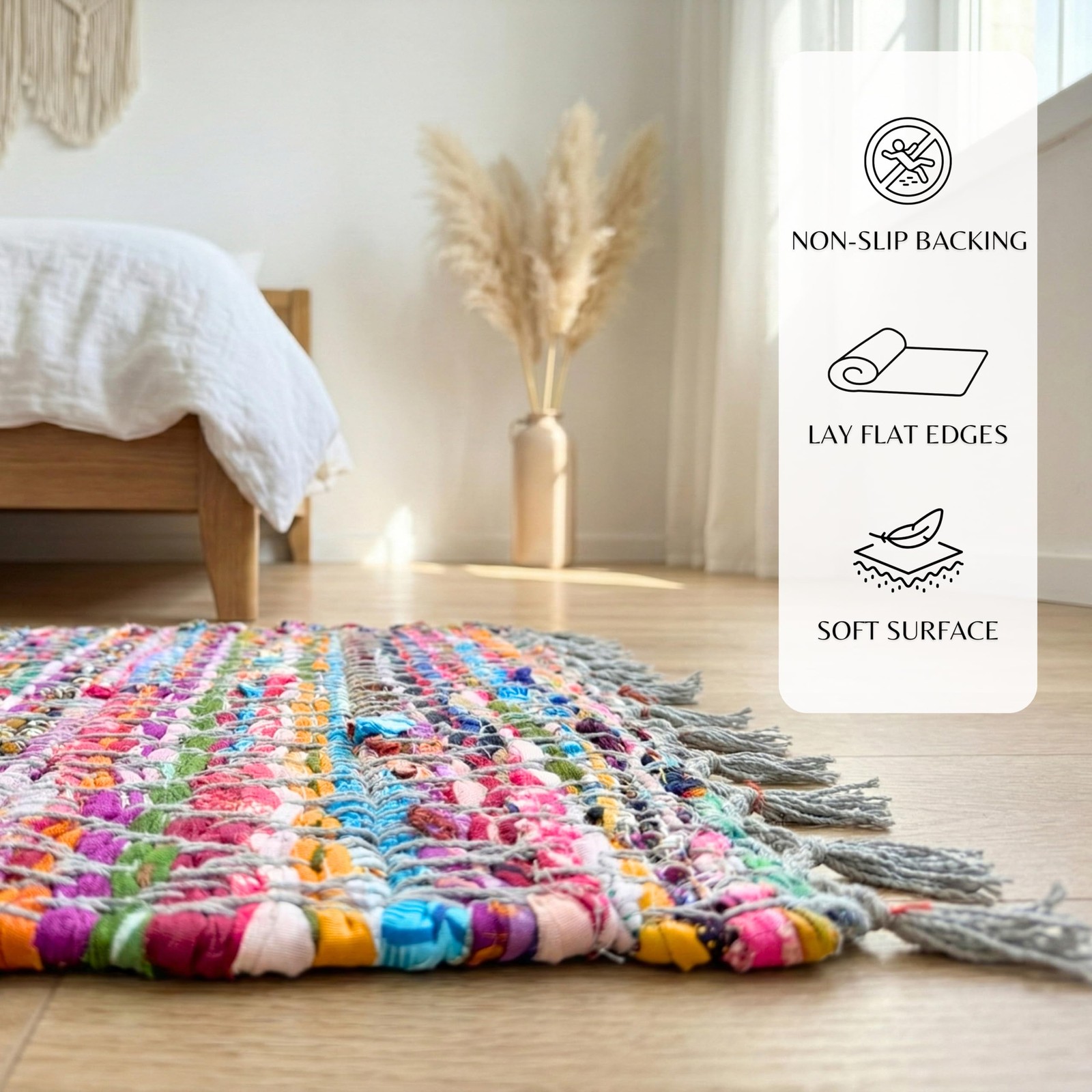 100% Cotton Rag Rug 24×36 – Multicolor Chindi Rug – Hand Woven & Reversible f…
