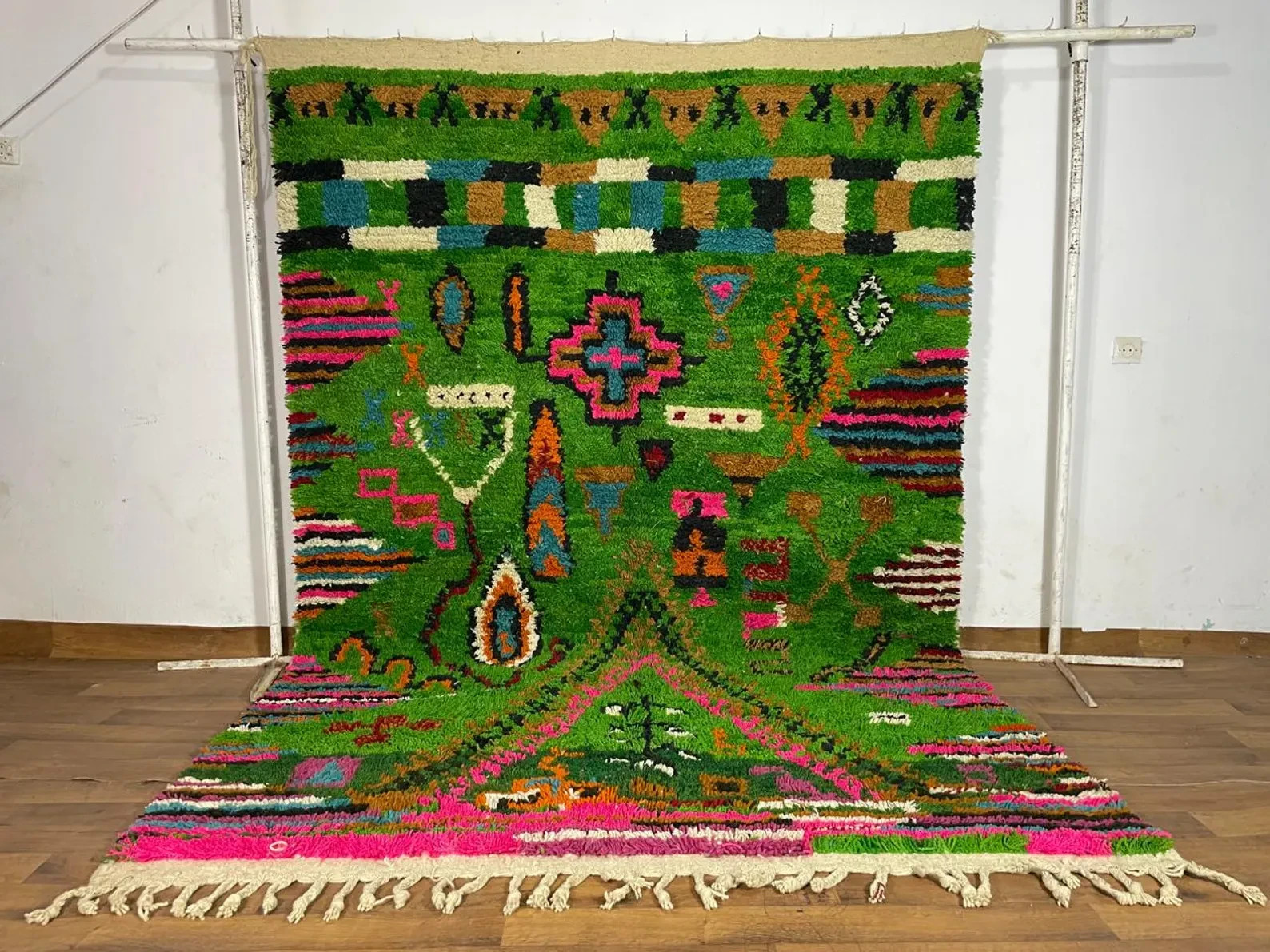 Moroccan Berber Rug Handmade – Green Wool Carpet, Bohemian