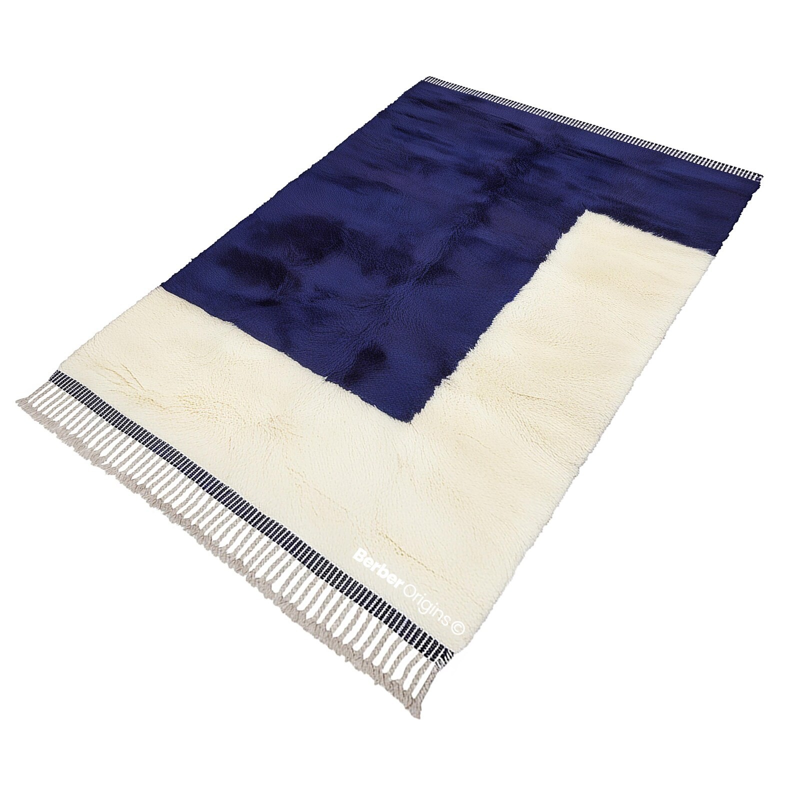 Moroccan Berber Beni Ourain Wool Rug Color Blue & Ivory Handmade Area Carpet Rug