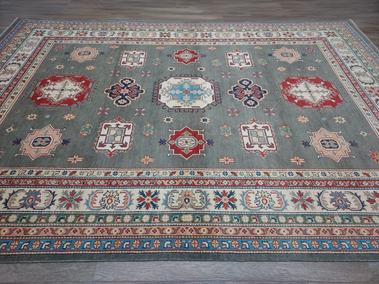 Anatolian Turkish Rug Geometric Kazak HandMade Anatolian Tribal Rug, 8×11.5Ft