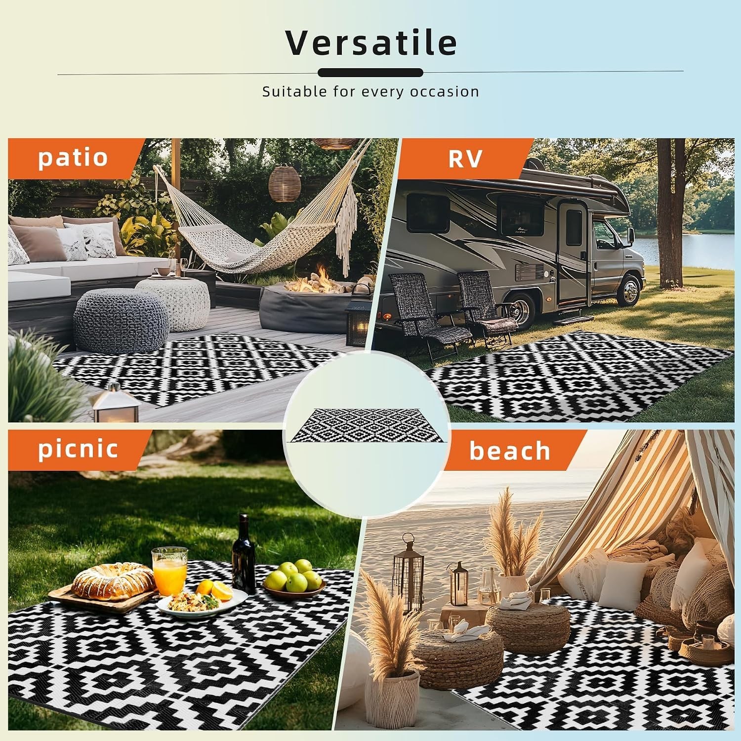 Stylish Black and White Outdoor Rug 5×8 ft Weather Resistant for Patio Decor