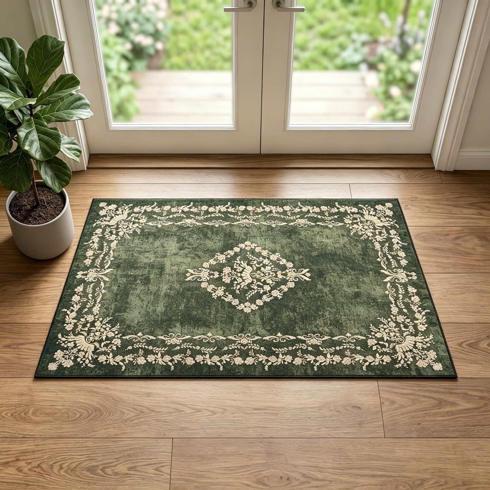 Entryway Rug 2×3 Washable Area Rugs for Bathroom, Vintage Boho Floral Distres…