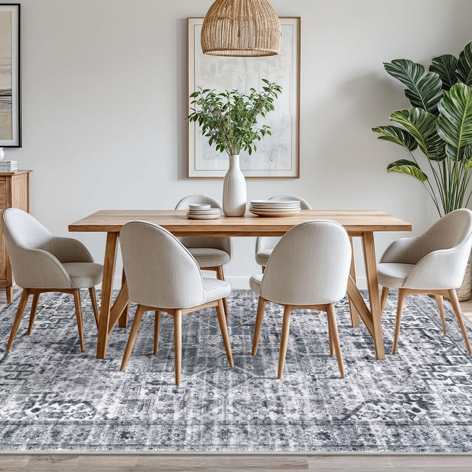 Siiloom 8X10 Area Rugs For Living Room Machine Washable Large Grey Blue White