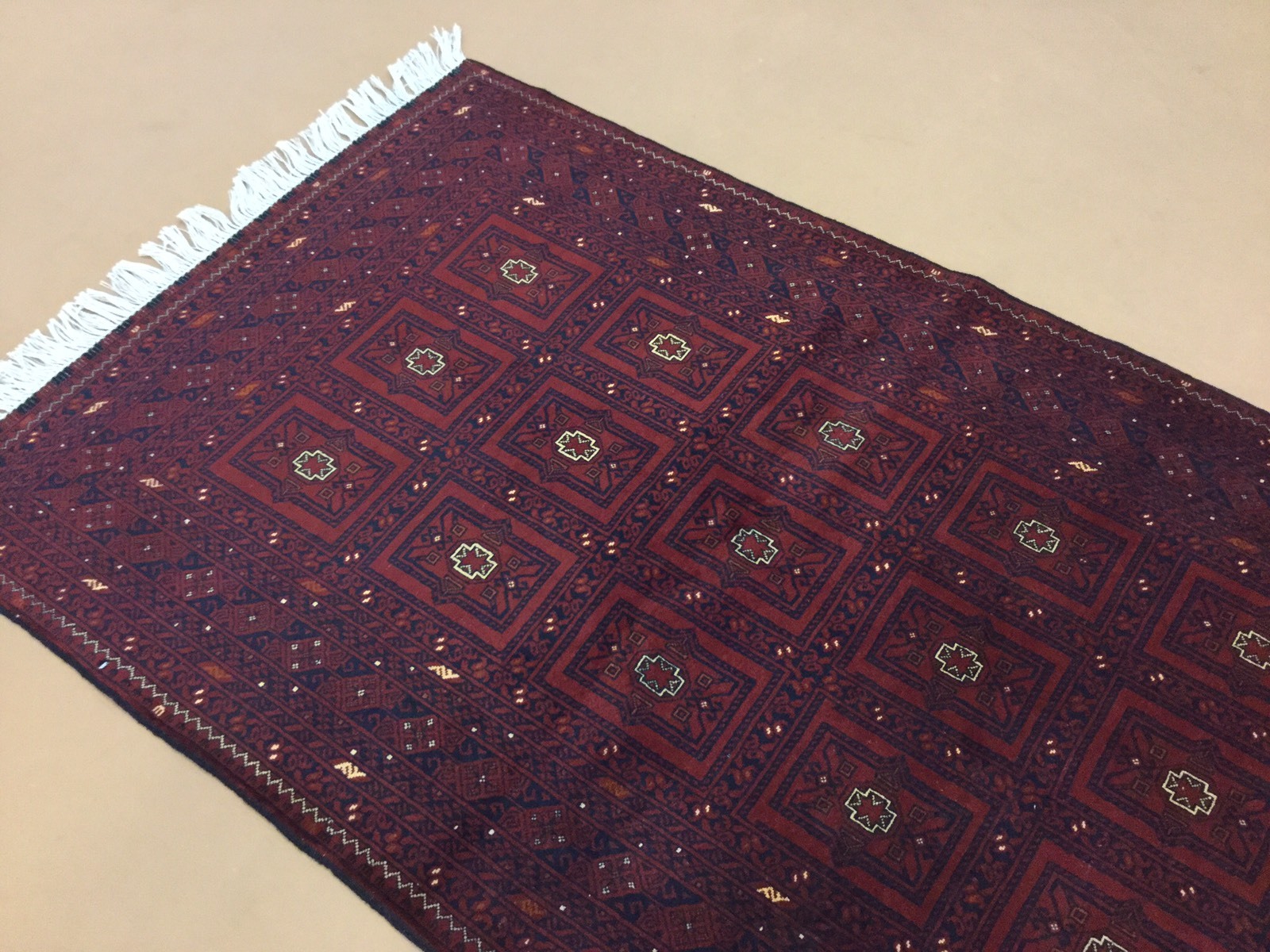 Fine Oriental Rug Turkmen Hand Knotted Rust Dark Navy Blue 3′.7″ X 5′.11″