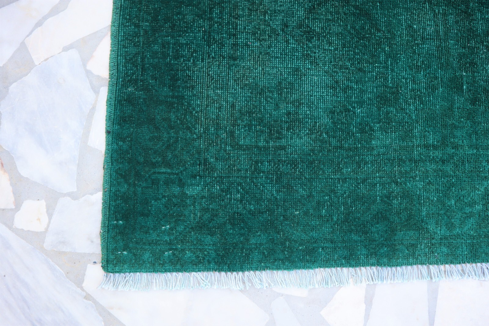 3×5 Green Overdyed Rug 1990s Antique Turkmen Hand Knotted Wool Rug- Entryway Rug