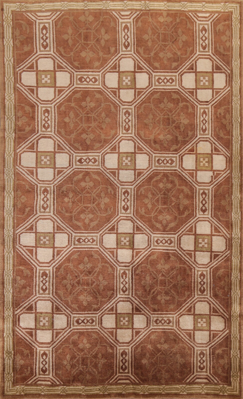 Geometric Nepalese Oriental Area Rug Vegetable Dye Hand-knotted Wool Carpet 6×9