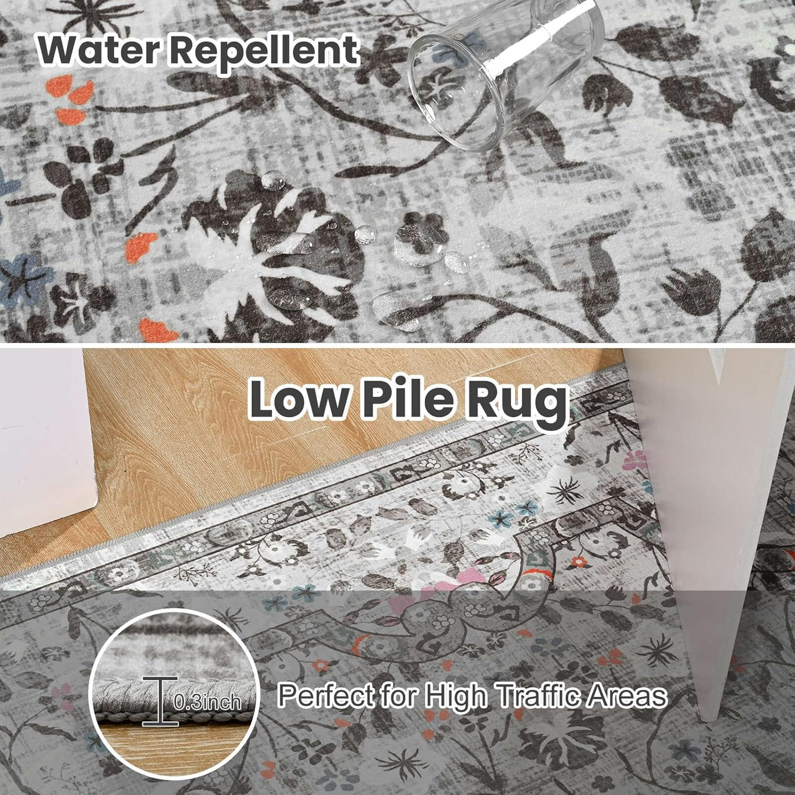 Area Rug for Bedroom Non-Slip Vintage Floral 2×3 Kitchen Entryway Washable
