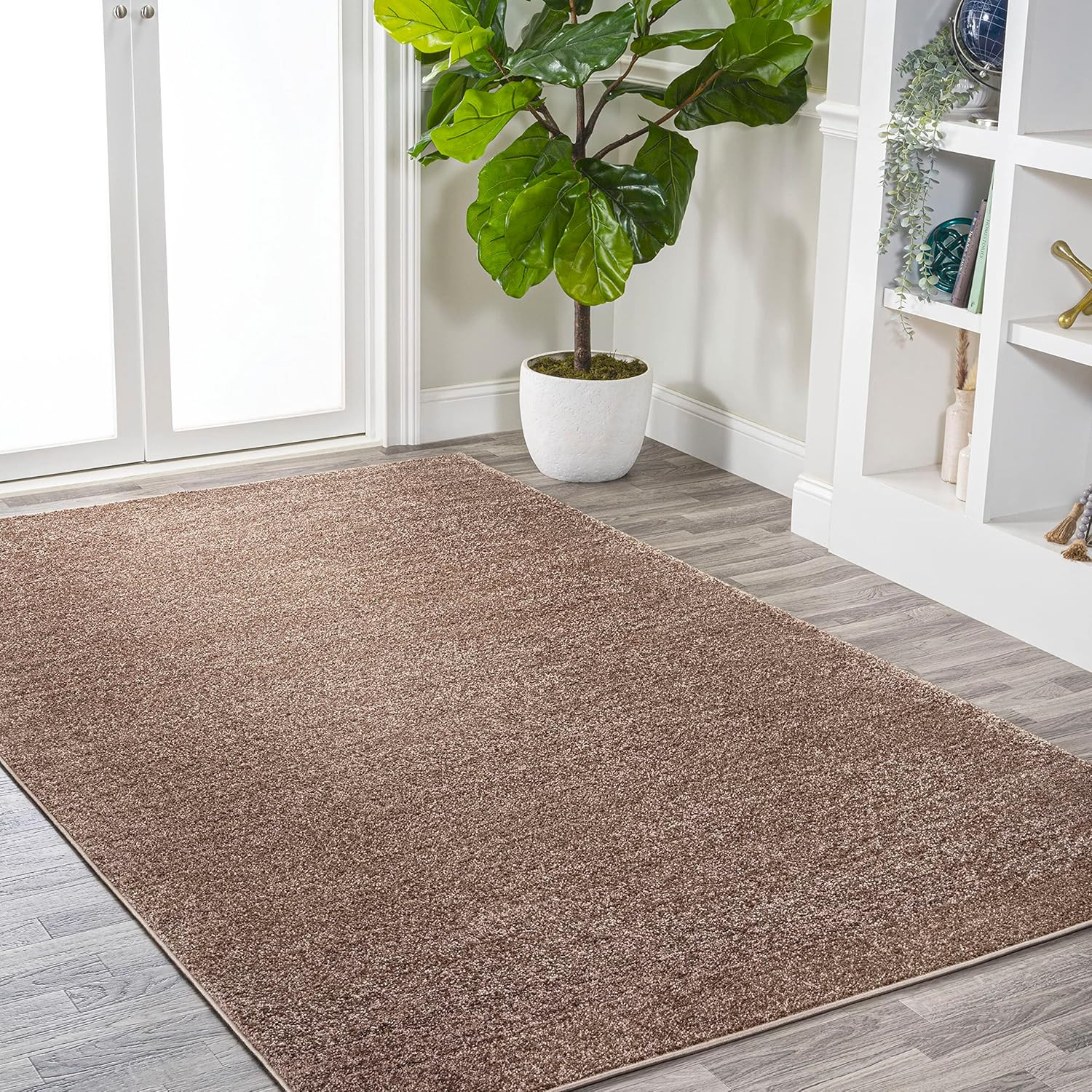 Haze Solid Low-Pile Brown Indoor Area Rug 12X15, Coastal,Bohemian,Minimalist,Cla