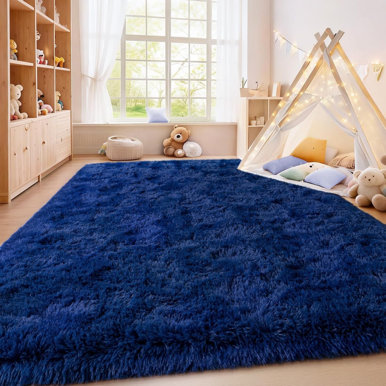 Fluffy Area Rug Large Dark Blue Soft Shaggy Carpet for Living Room Bedroom Floor