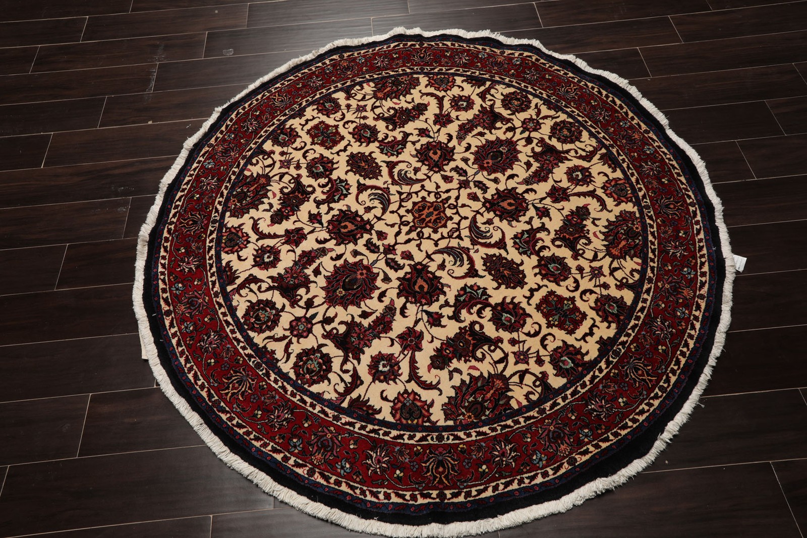 Round 5’1”x5’1″ Ivory Hand Knotted Botanical 250 KPSI Wool & Silk Area Rug