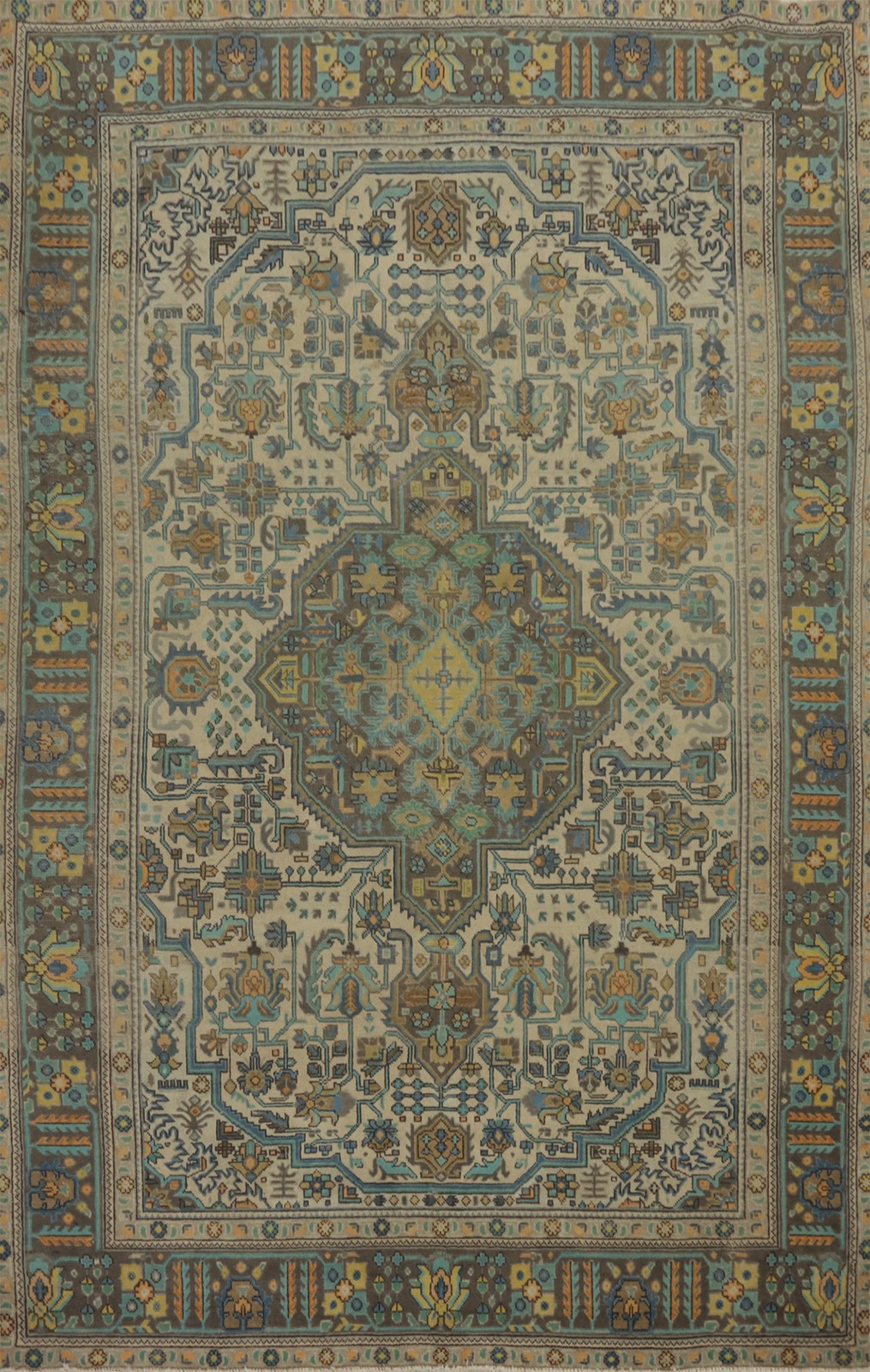Vintage Wool Beige Over-Dyed Geometric Traditional Hand-made Area Rug 7×10
