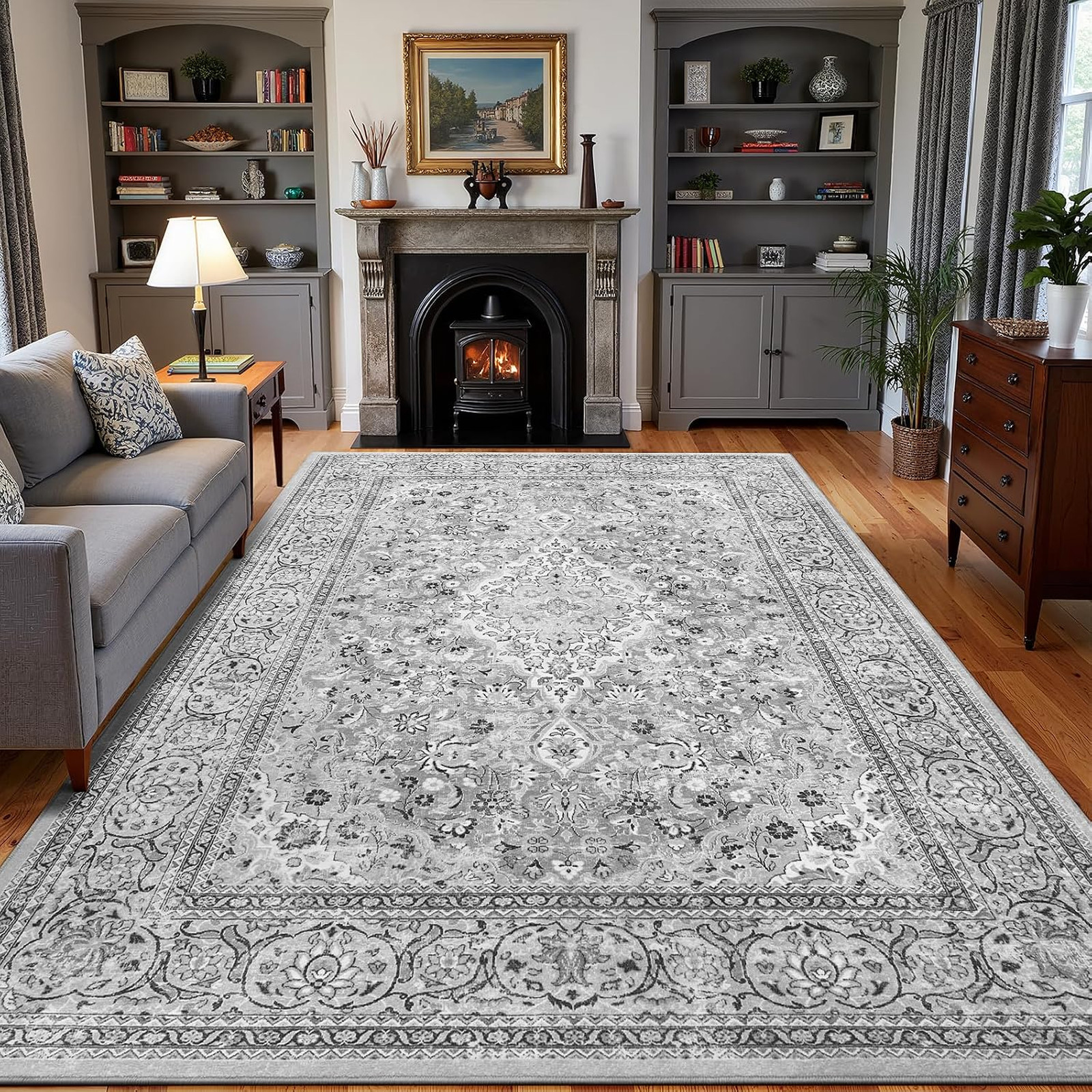Vintage Floral Area Rug 8×10 Non Slip Indoor Mat for Living Room Bedroom Kitchen