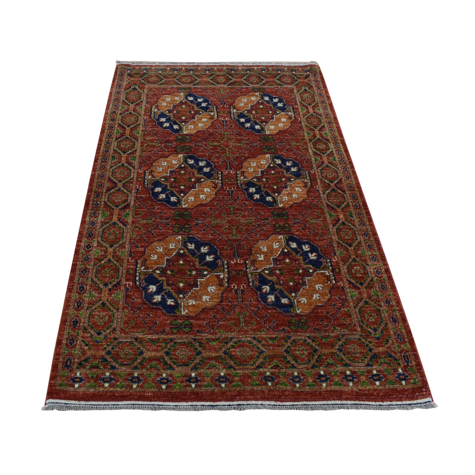 4’1″ x 6’2″ Barn Red Ghazni Wool Afghan Ersari Design Hand Knotted Rug R87613