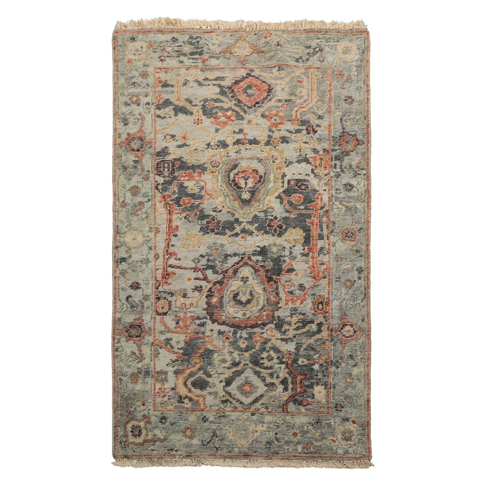 LoomBloom 2’10”x4’9” Hand Knotted Wool Mint Oushak Transitional Rug