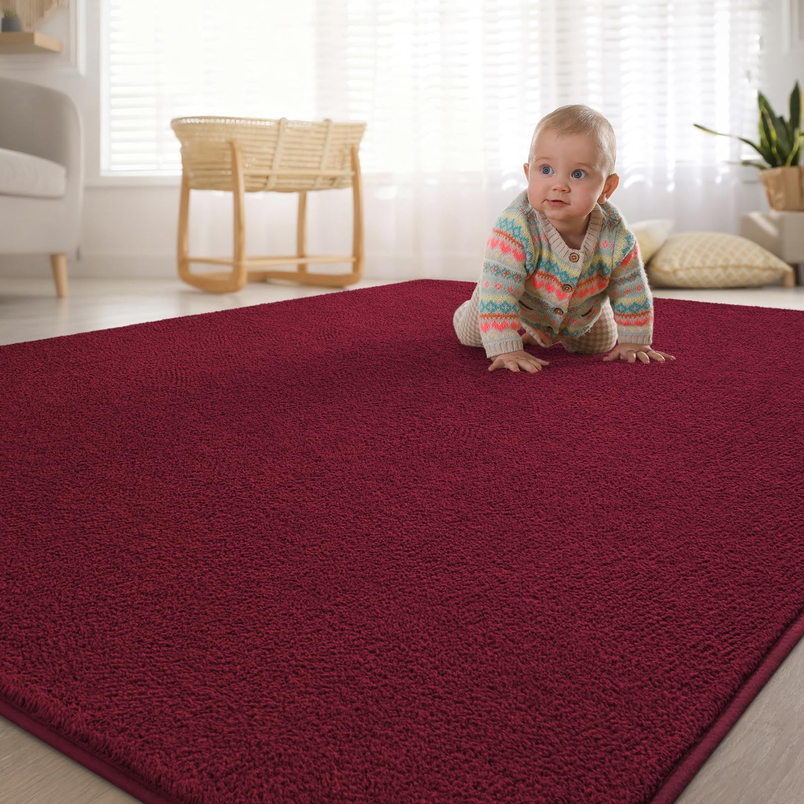 Burgundy Red Area Rugs for Bedroom Living Room, 4×6 Feet Indoor Memory Foam R…