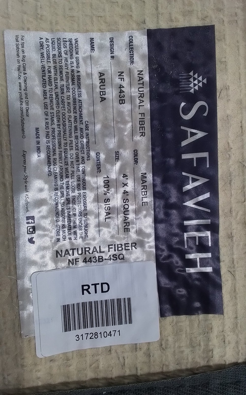 MARBLE / GREY 4′-0″ x 4′-0″ Flaw in Rug, Reduced Price 3172810471 NF443B-4SQ