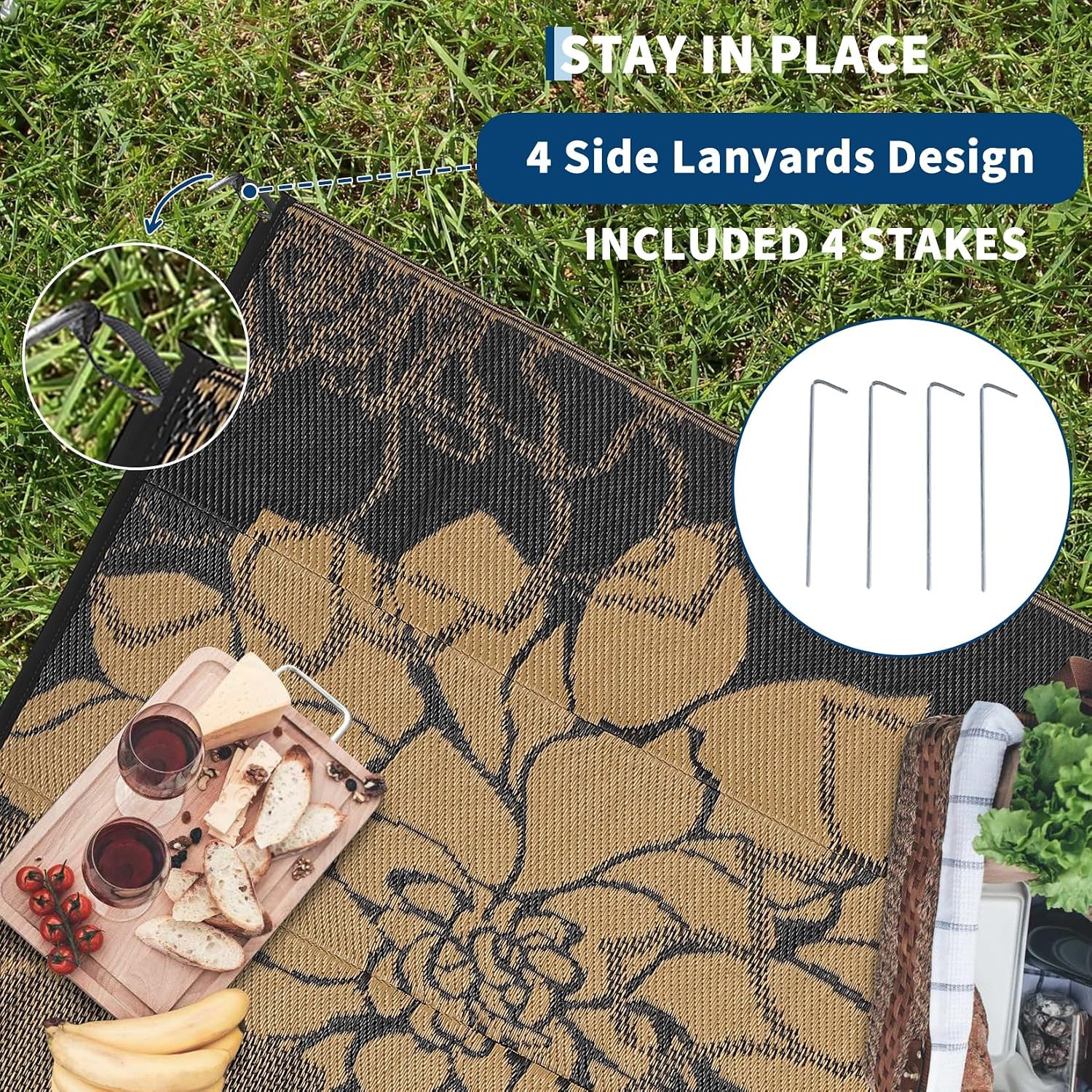 8×10 Outdoor Rug Waterproof Reversible Plastic Straw Patio Camping Mat Brown