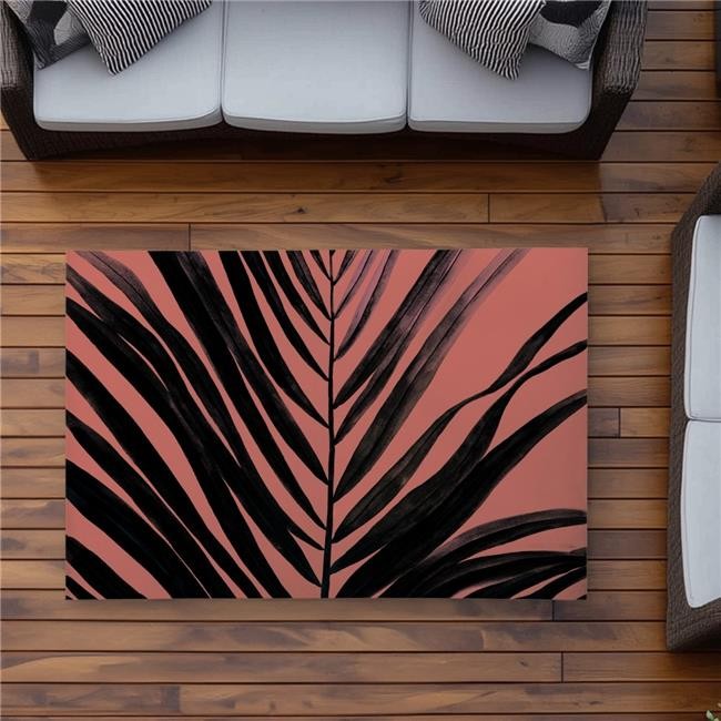 3×5 ft. Coral Tropical Palm Leaf Rug – Floral Black Outdoor Decor – Rectangle