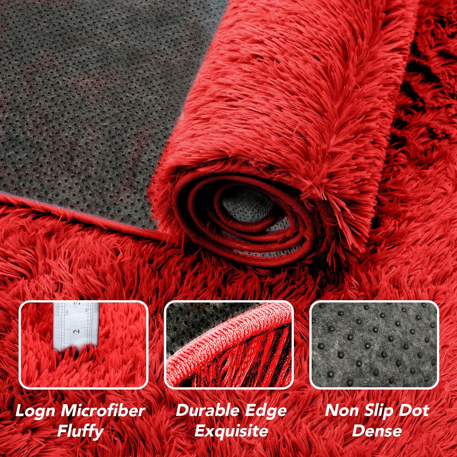 Red Shag Rug for Room: Extra Soft Fluffy Carpet for Bedside Decor & Baby Room…