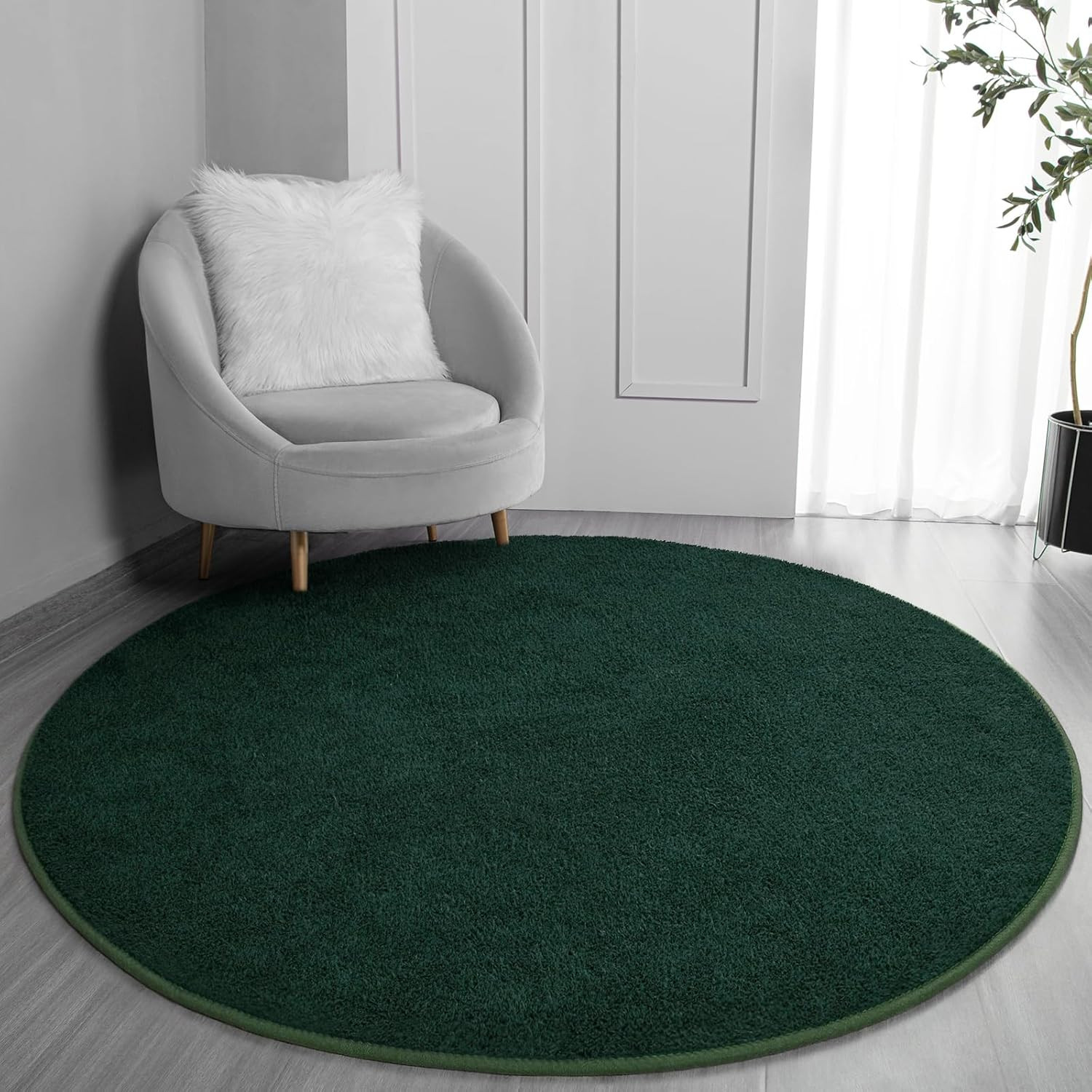 4x4ft Round Area Rug Ultra Soft Memory Foam Coral Fleece Non Slip Green Carpet